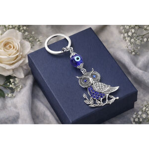 NEW Silver & Blue Owl Evil Eye Keychain Charm – New with Tags